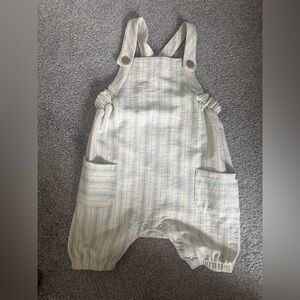 Striped Blue and Cream Baby Overalls with Adjustable Straps